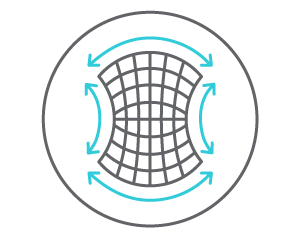 This is a durability icon that shows that our organic fabric moves is many ways without breaking.